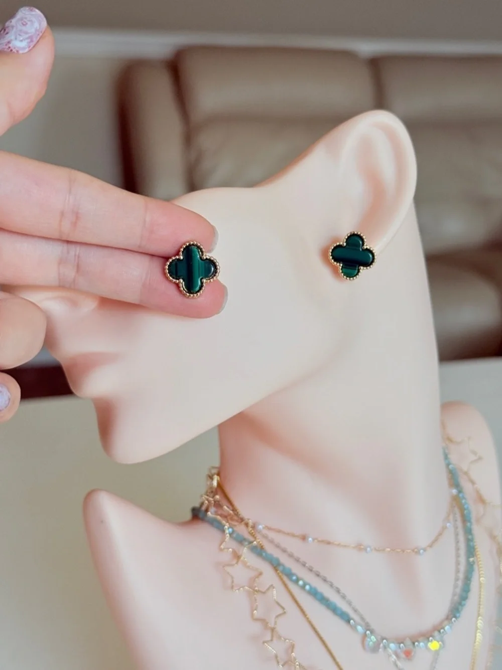 Green Clover Stud Earrings